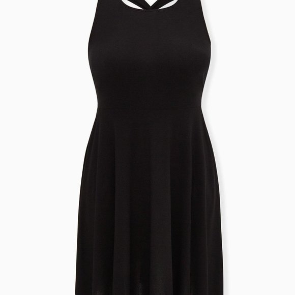 Black Crepe Twist Lace Back Skater Dress - Picture 4 of 8